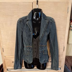 "Mexx" Ladies Super Cute Denim Blazer with Faux Pin Stripe Vest Insert